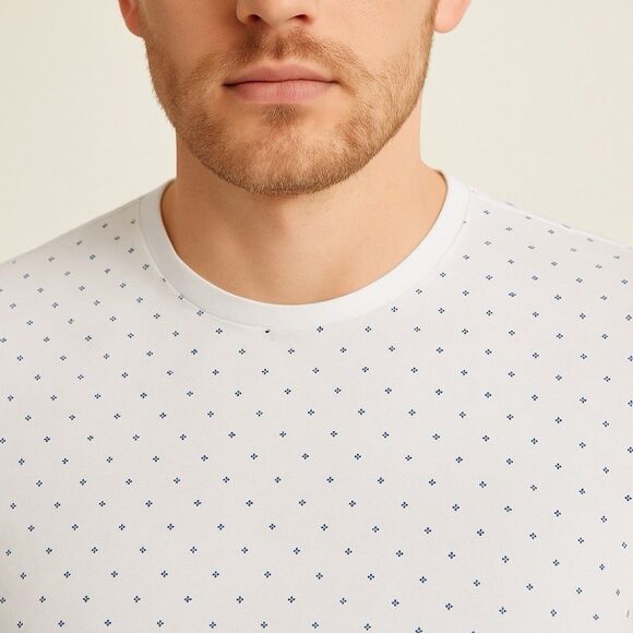 Kenneth Cole T Shirt Mens Large White Navy Micro Dot Pattern Crew Neck Casual - Picture 1 of 12